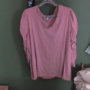 Cato Pink Puff Sleeve Ruched Blouse